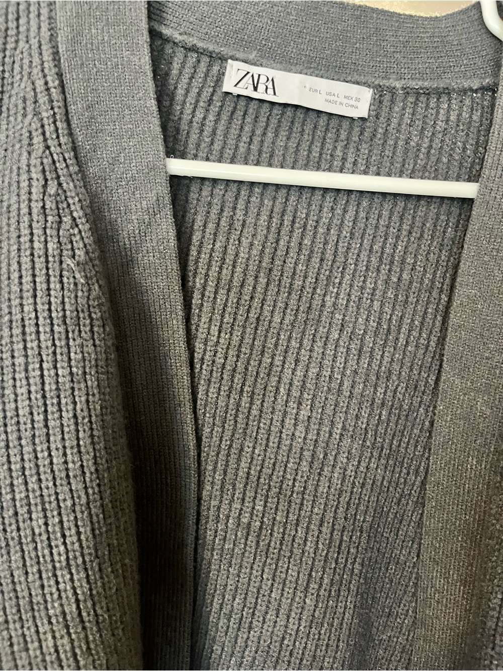 ZARA Charcoal Ribbed Open-Front Cardigan - Picture 2 of 4